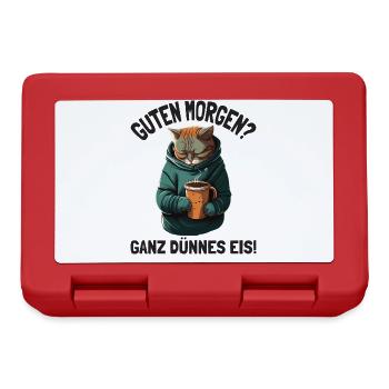 Guten Morgen Ganz Dünnes Eis Müde Katze Kaffee - Brotdose - Rot - Vorne