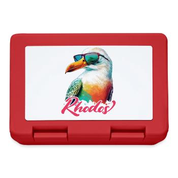Rhodos Urlaub coole bunte Möwe mit Sonnenbrille - Brotdose - Rot - Vorne