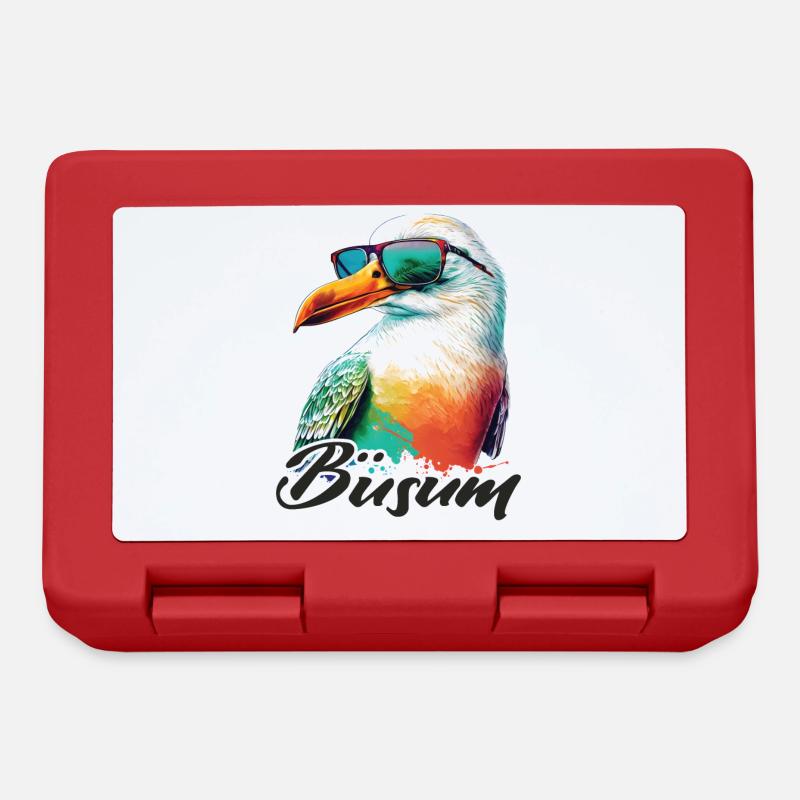 Büsum Urlaub coole bunte Möwe mit Sonnenbrille - Brotdose - Rot