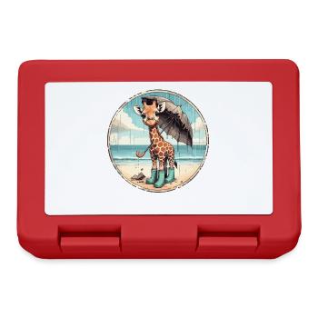 Giraffe on the beach in rubber boots with umbrella - Lunchbox - red - Front