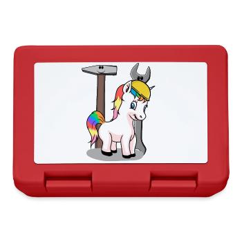 Baustelle Einhorn Werkzeug Schutzhelm bauen KInder - Brotdose - Rot - Vorne