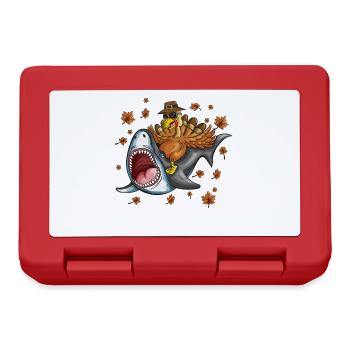 Turkey Great White Shark Thanksgiving Children's Shirt - Lunchbox - red - Front