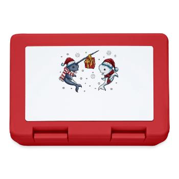 Beluga Whale Narwhal Horn Gift Christmas Outfit - Lunchbox - red - Front