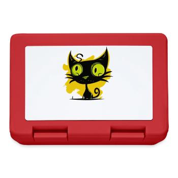Modern Art: Black and Green Cat - Lunchbox - red - Front
