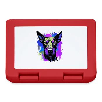 Doberman Hund Kopf Porträt Bunt - Brotdose - Rot - Vorne