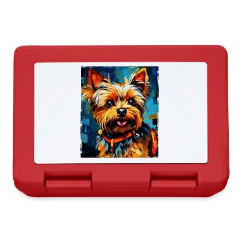 Yorkshire Terrier Hund Portrait - Brotdose - Rot - Vorne