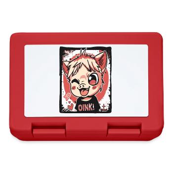 Naughty little anime kids piggy, Oink! - Lunchbox - red - Front