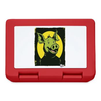 Funny, Happy, Weird Cartoon Pig - Lunchbox - red - Front