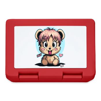 Ours en peluche mignon et drôle : Bonjour - Boîte à goûter - rouge - Devant