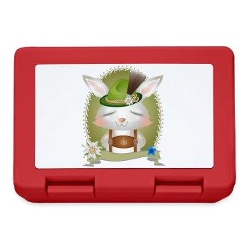 little rabbit in traditional costume with hat and lederhosen - Lunchbox - red - Front