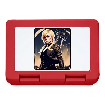 Fille blonde dans un style steampunk cool avec dragon - Boîte à goûter - rouge - Devant