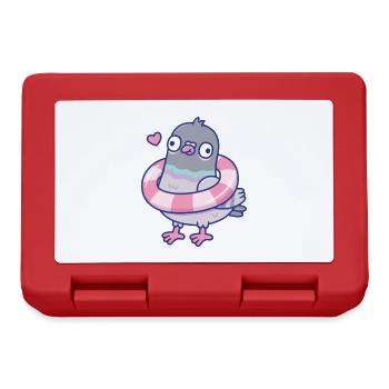 Funny Derpy Pigeon With Pool Float Around Its Neck - Lunchbox - red - Front