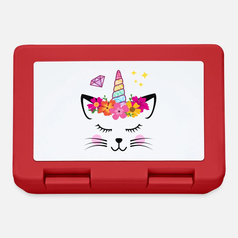 Einhorn Katze Diamanten - Brotdose - Rot