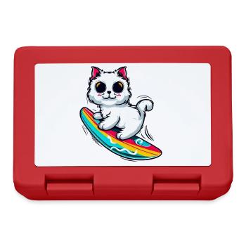 Weiße Katze auf buntem Surfboard - Brotdose - Rot - Vorne