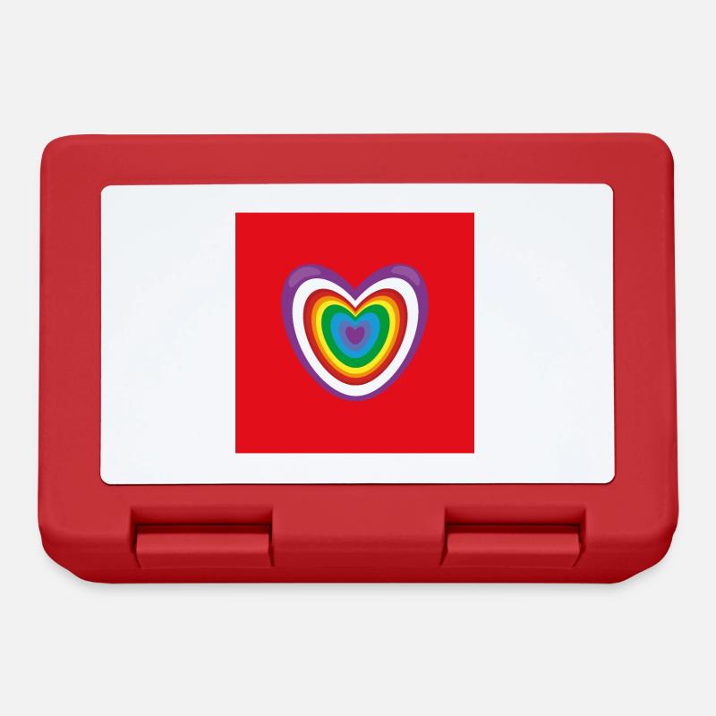 Herz und noch mal Herz mit Regenbogen. - Brotdose - Rot