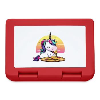 Einhorn isst Pizza im Sonnenuntergang - Brotdose - Rot - Vorne