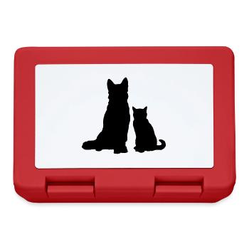 Hund & Katze Silhouette / cat & dog silhouette - Brotdose - Rot - Vorne