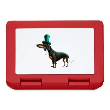 Teckel élégant dans un cylindre et des lunettes - Boîte à goûter - rouge - Devant