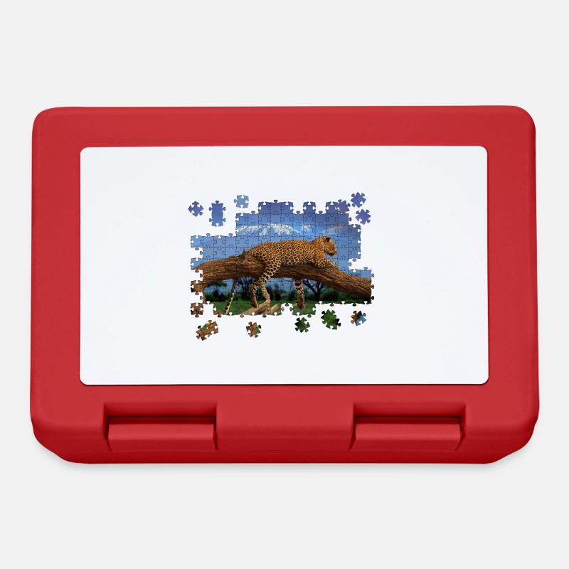 Puzzle Leopard Löwe liegt auf Baum Landschaft - Brotdose - Rot