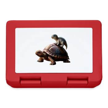 Dinosaur on turtle - Lunchbox - red - Front