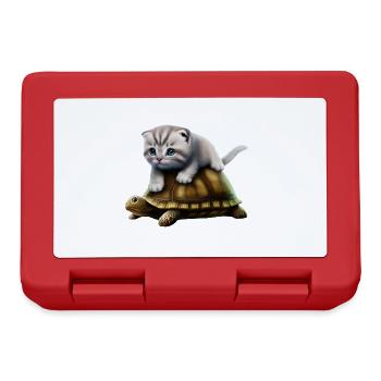 Cat on turtle - Lunchbox - red - Front
