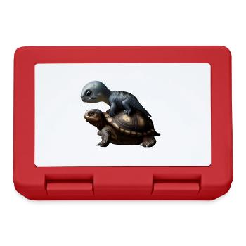 Dinosaur on turtle - Lunchbox - red - Front