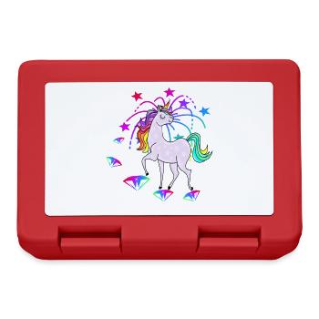 Einhorn Sterne Glitzer Regenbogen - Brotdose - Rot - Vorne