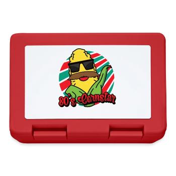 80s Cornstar Mustache Beard Funny Mustache - Lunchbox - red - Front