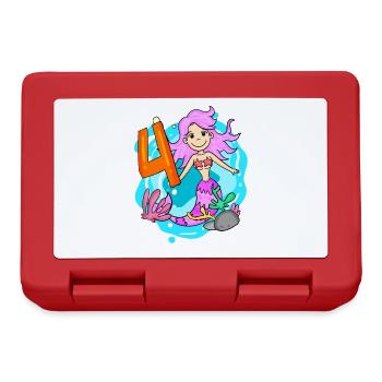 Fille de 4 ans sirène de 4ème anniversaire - Boîte à goûter - rouge - Devant