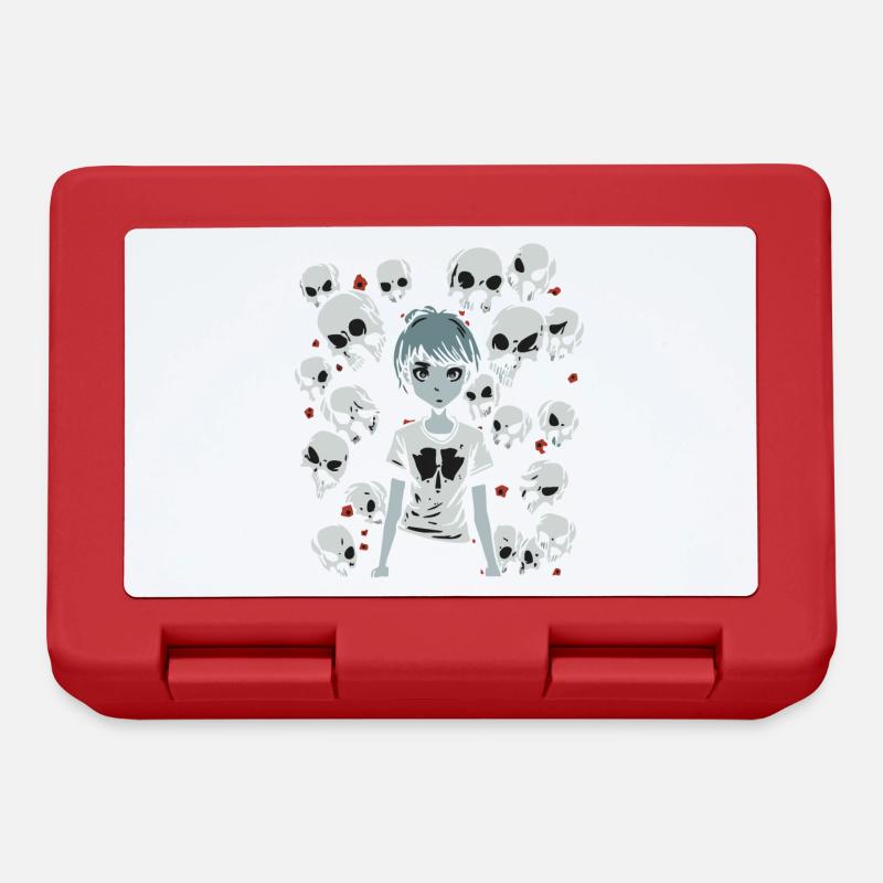 Totenkopf, Knochen und Cartoon-Mädchen - Brotdose - Rot