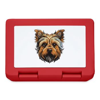 Yorkshire Terrier Hund Portrait - Brotdose - Rot - Vorne
