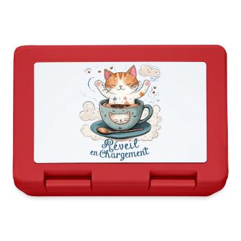 Alarm clock charging, cat humor and coffee mug - Lunchbox - red - Front