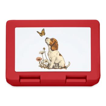 Beagle und Schmetterling - Brotdose - Rot - Vorne