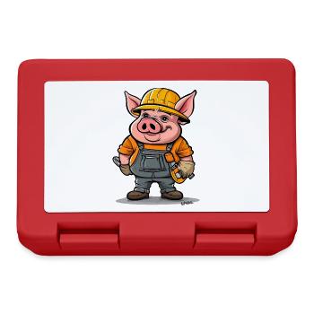 Funny Cartoon Construction Worker Pig - Lunchbox - red - Front