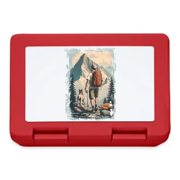 Wanderer in den Bergen mit Hund | Illustration - Brotdose - Rot - Vorne