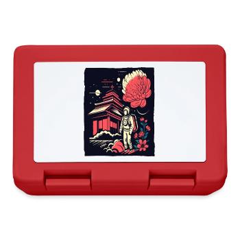 Astronaut vor japanischem Tempel mit Blumen - Brotdose - Rot - Vorne