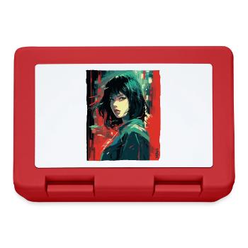 Japanisches Mädchen: Straßenkunst Anime - Brotdose - Rot - Vorne
