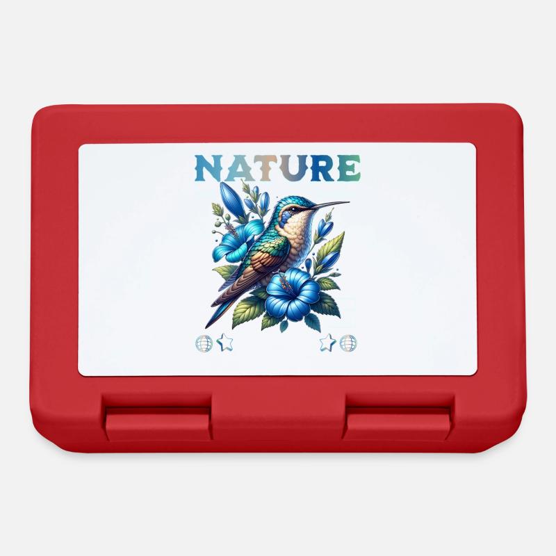 Blauer Kolibri mit Blüten Naturkunst - Brotdose - Rot