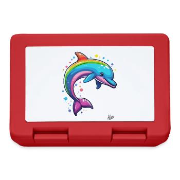 Bunt und fröhlich: Regenbogen Glücklicher Delfin - Brotdose - Rot - Vorne