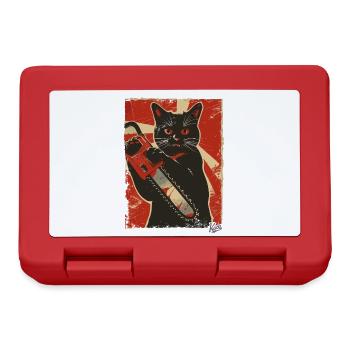 Vintage Lustige Katze mit Kettensäge - Brotdose - Rot - Vorne