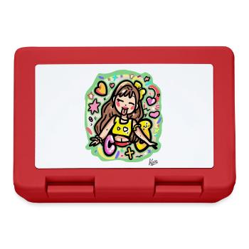 Fille de dessin animé heureuse avec des cœurs et des étoiles - Boîte à goûter - rouge - Devant