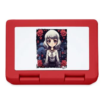 Chibi-Schönheit: Cartoon-Mädchen mit Blumen - Brotdose - Rot - Vorne