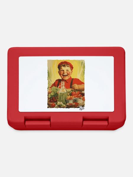 Vintage Propaganda: Junge isst gesundes Essen - Brotdose - Rot