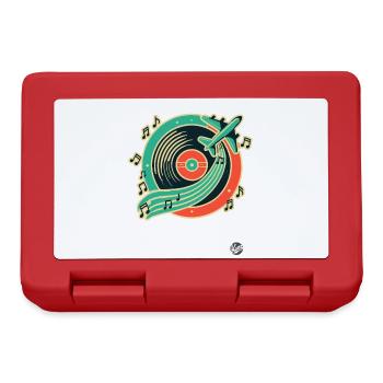 Retro Musik & Reise Design "Platte & Flugzeug" - Brotdose - Rot - Vorne