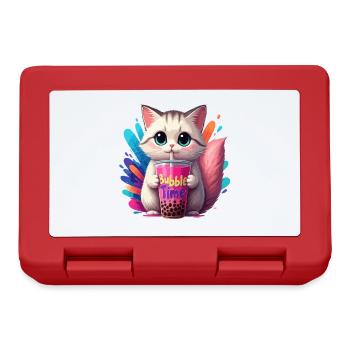 Cat illustration with bubble time motif - Lunchbox - red - Front