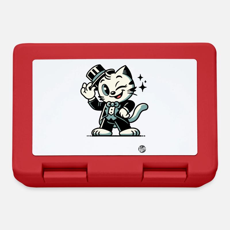Bonjour Hello, Classic Retro Cartoon Cat - Lunchbox - red