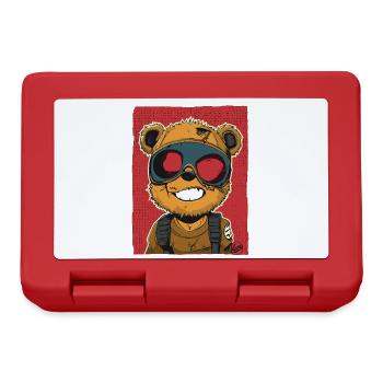 Cool Vivid Cyber Punk Toy Bear - Lunchbox - red - Front