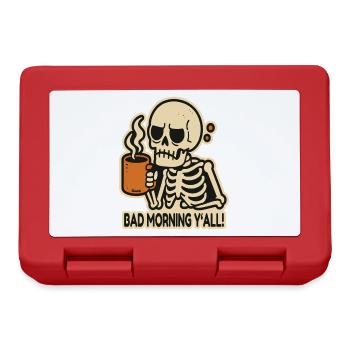 bad morning greeting, tired skeleton with coffee - Lunchbox - red - Front