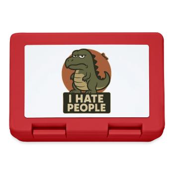 retro cartoon Annoyed Dino: I hate people - Lunchbox - red - Front