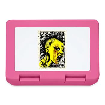 Wilde Punk Frau mit Iro und Wut auf Briefmarke - Brotdose - Pink - Vorne